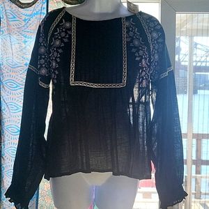 Embroidered Black Boho Top NWT